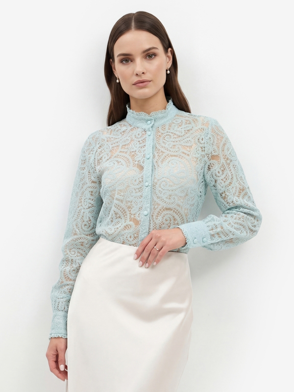 Блузка из кружевной ткани OD-977-4 бирюзовый