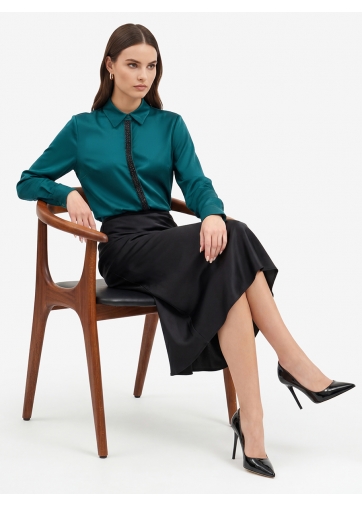 Блуза с широкой бисерной тесьмой OD-1072-2 бутылочный