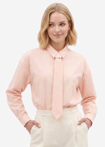 Рубашка в полоску с галстуком, персик