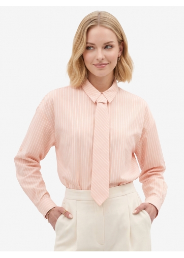 Рубашка в полоску с галстуком, персик