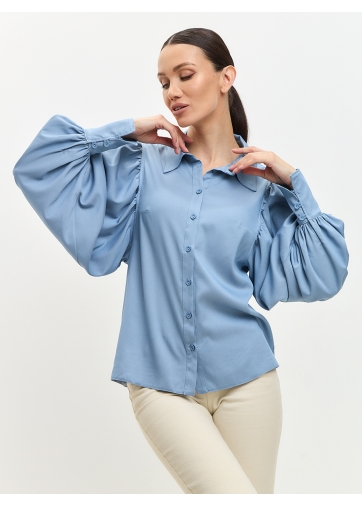 Блузка с объемным рукавом из тонкой джинсы OD-864-1 голубой