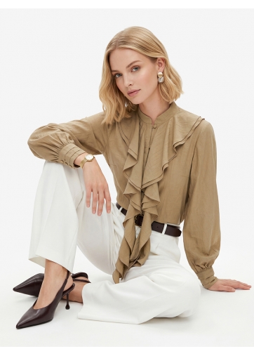 Блузкас отлетными рюшами OD-914-2 хаки