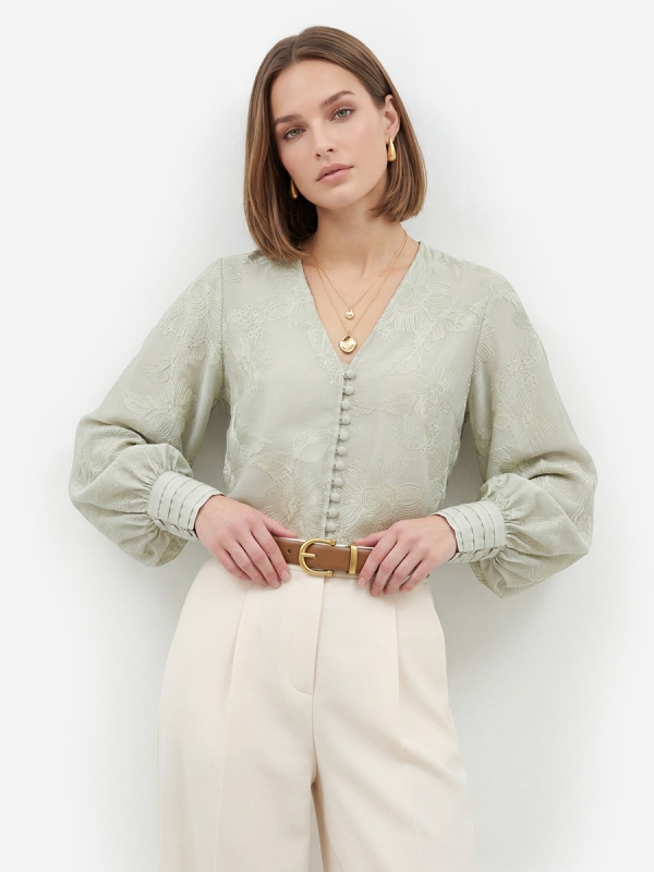 Блуза с вышивкой OD-987-3 полынь