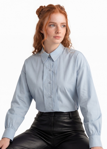 Рубашка со складками  OD-880-2 серо-голубой