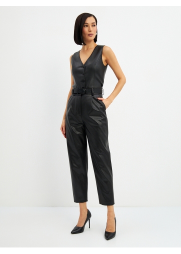 Брюки укороченные из зко-кожи  OD-882-1 черный