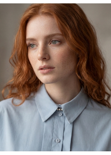 Рубашка со складками  OD-880-2 серо-голубой