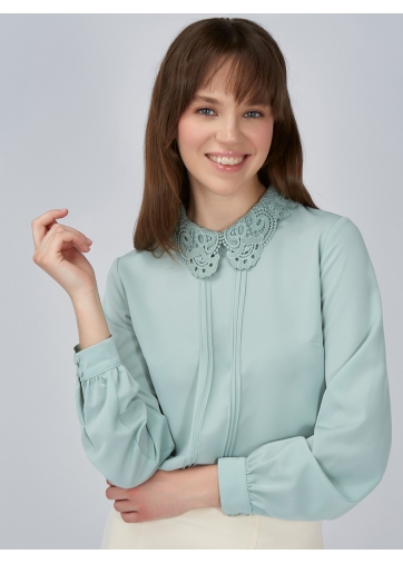 Блузка с кружевным воротником OD-861-5 светло-зеленый