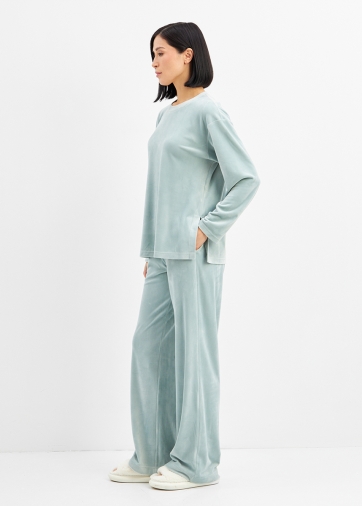 Костюм из велюра со съемным капюшоном и резинкой в комплекте OD-1009-2 зеленый