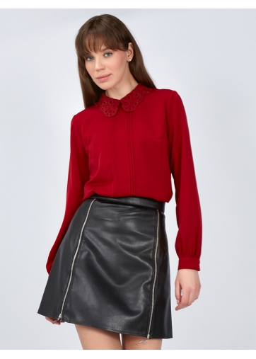Блузка с кружевным воротником OD-861-3 бордо