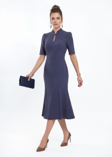 Платье воротник-капля OD-761-4 синий джинс