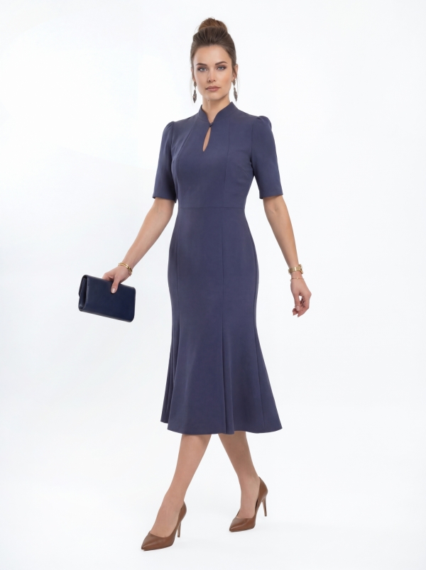 Платье воротник-капля OD-761-4 синий джинс