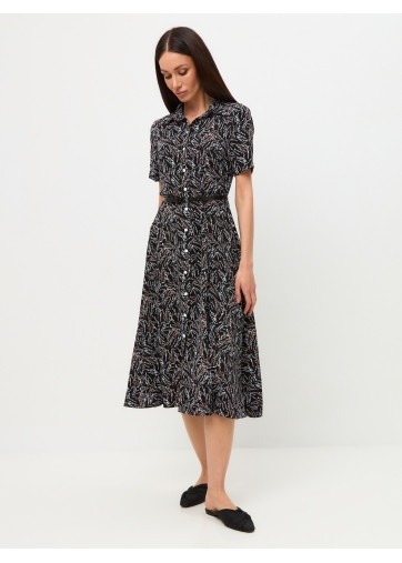 Платье-халат OD-873-1 черное с белыми ветками