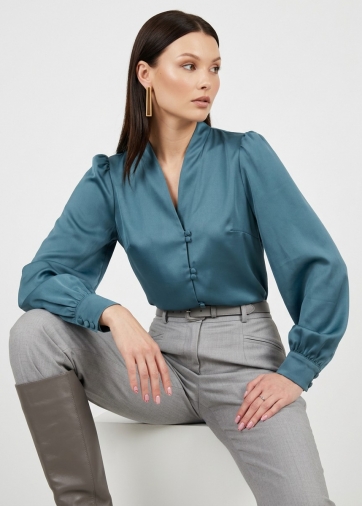 Блуза с вырезом сине-зеленая