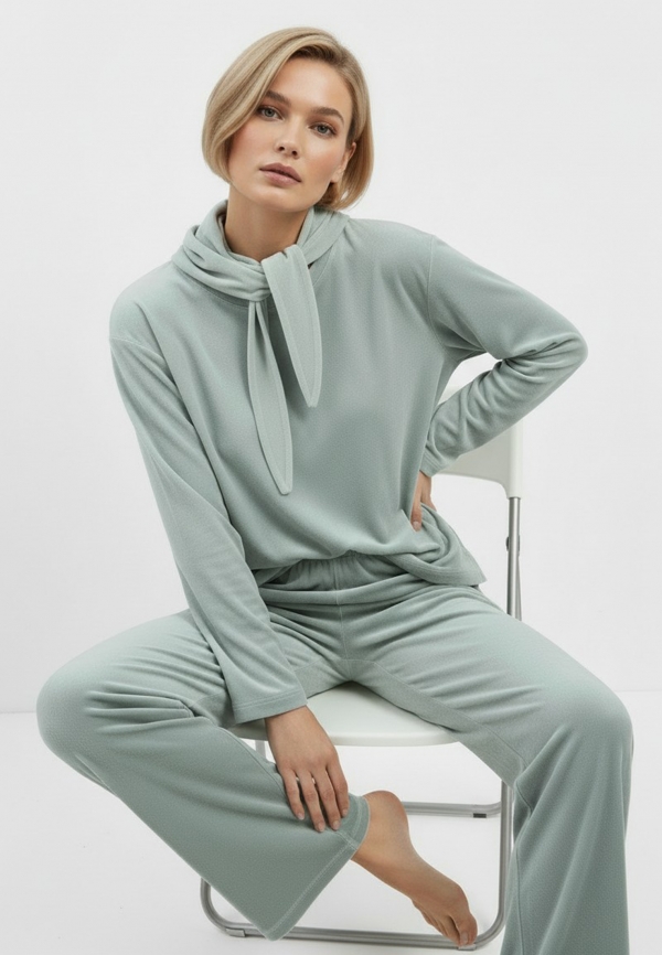 Костюм из велюра со съемным капюшоном и резинкой в комплекте OD-1009-2 зеленый