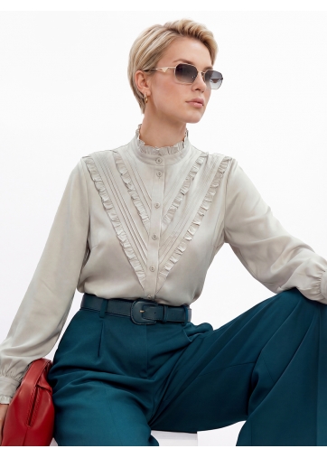 Блузка с рюшами OD-884-6 серо-коричневый