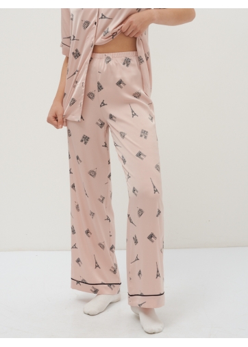 Брюки прямые из армани-шелка с парижским принтом