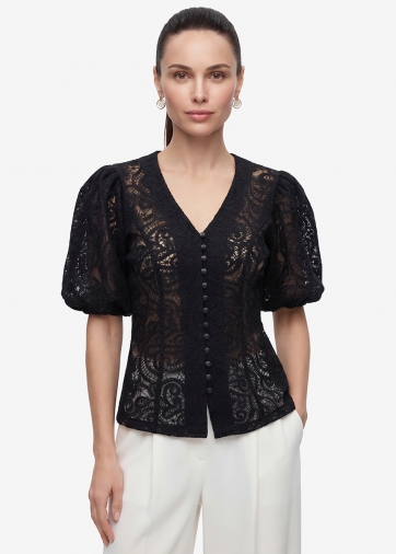 Блузка из кружева с коротким рукавом OD-1038-2 черный