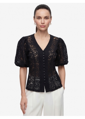 Блузка из кружева с коротким рукавом OD-1038-2 черный