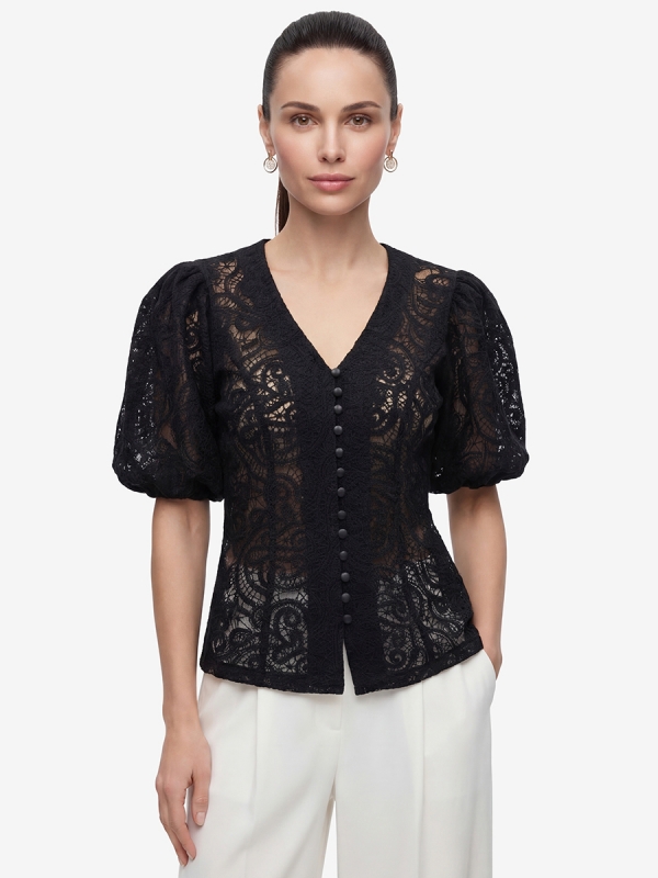 Блузка из кружева с коротким рукавом OD-1038-2 черный