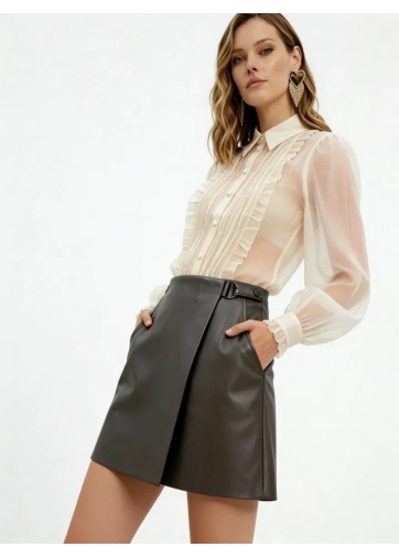 Юбка на запах из эко-кожи OD-1003-1 коричневый