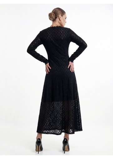 Платье из трикотажного кружева на подкладке с V-образным вырезом, черный, с фестонами