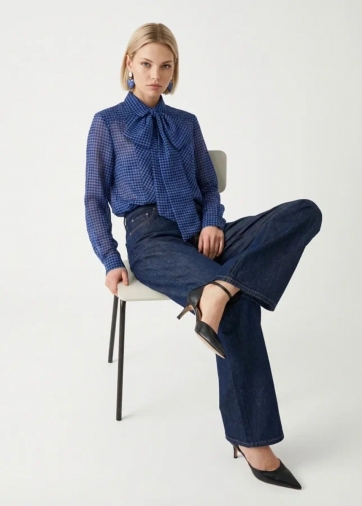 Блузка из органзы в клетку OD-984-1 фиолетовый с черным