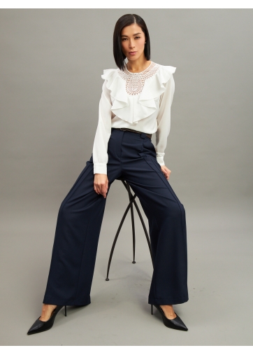 Блузка со вставкой из кружева и рюшей OD-1000-1 белый