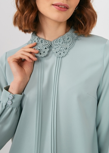 Блузка с кружевным воротником OD-861-5 светло-зеленый