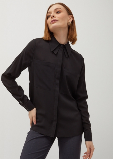 Блузка из шифона с двойным воротником OD-805-1 черный