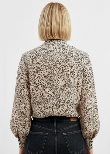 Блузка с отлетными рюшами OD-914-5 бежевый с черным