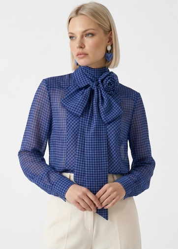 Блузка из органзы в клетку OD-984-1 фиолетовый с черным