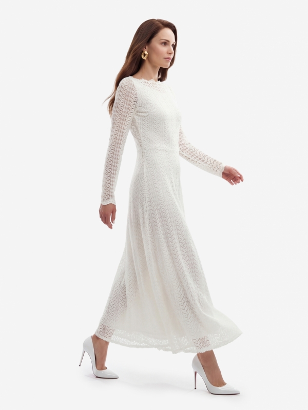 Платье из трикотажного кружева OD-904-4 белое