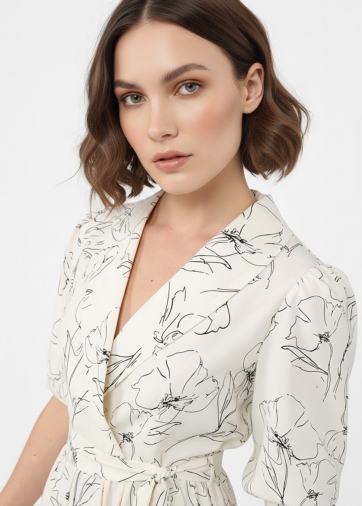 Платье с шалевым воротником OD-811-2 молочный