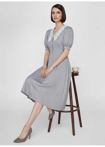 Платье с кружевным воротником  OD-888-2 св. серый