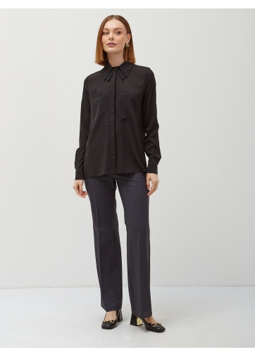 Блузка из шифона с двойным воротником OD-805-1 черный
