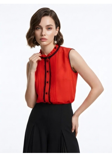 Блузка без рукавов с отделкой из тесьмы OD-973-3 красный