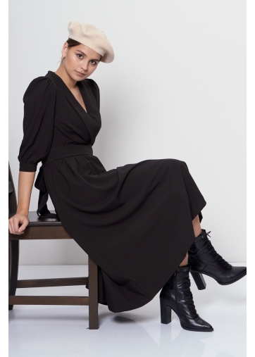 Платье из костюмной ткани на запах OD-759-2 клетка серо-коричневая