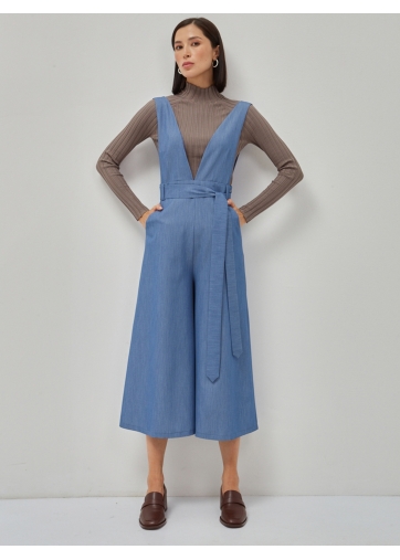 Комбинезон с брюками-кюлотами голубой джинс