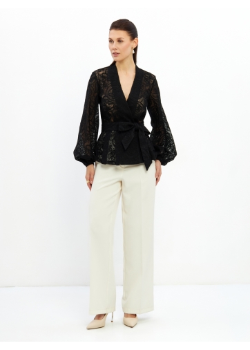 Блузка из кружева с баской и поясом OD-1033-2 черный