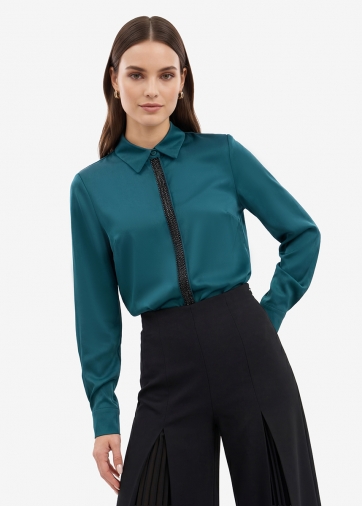 Блуза с широкой бисерной тесьмой OD-1072-2 бутылочный