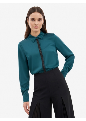 Блуза с широкой бисерной тесьмой OD-1072-2 бутылочный