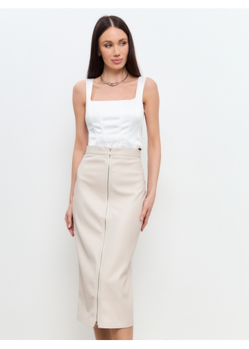 Юбка из эко-кожи длинная молния OD-862-2 бежевая