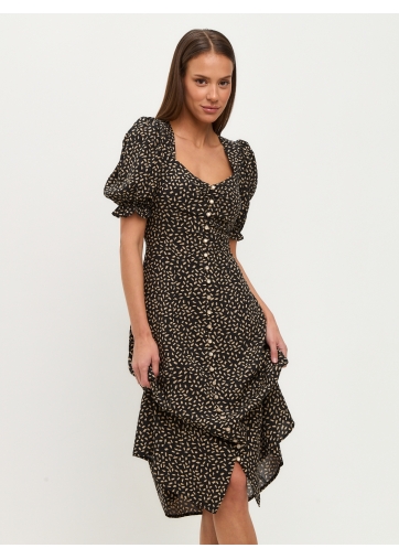 Платье штапель OD-712-7 черный с бежевым