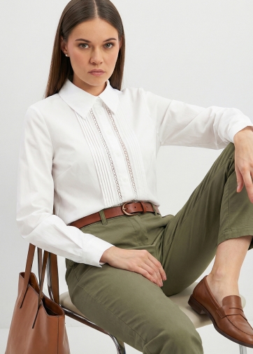 Блузка из хлопка со складками и кружевом OD-972-1 белый