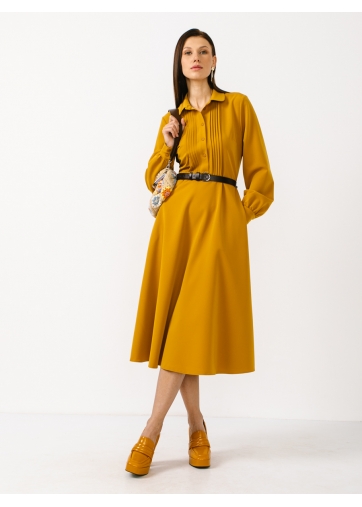 Платье из костюмной ткани с контрастным воротником и манжетом OD-841-1 горчица