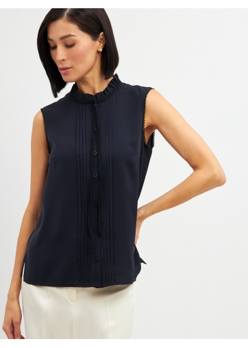 Блузка без рукавов с отделкой из тесьмы OD-973-2 т. синий